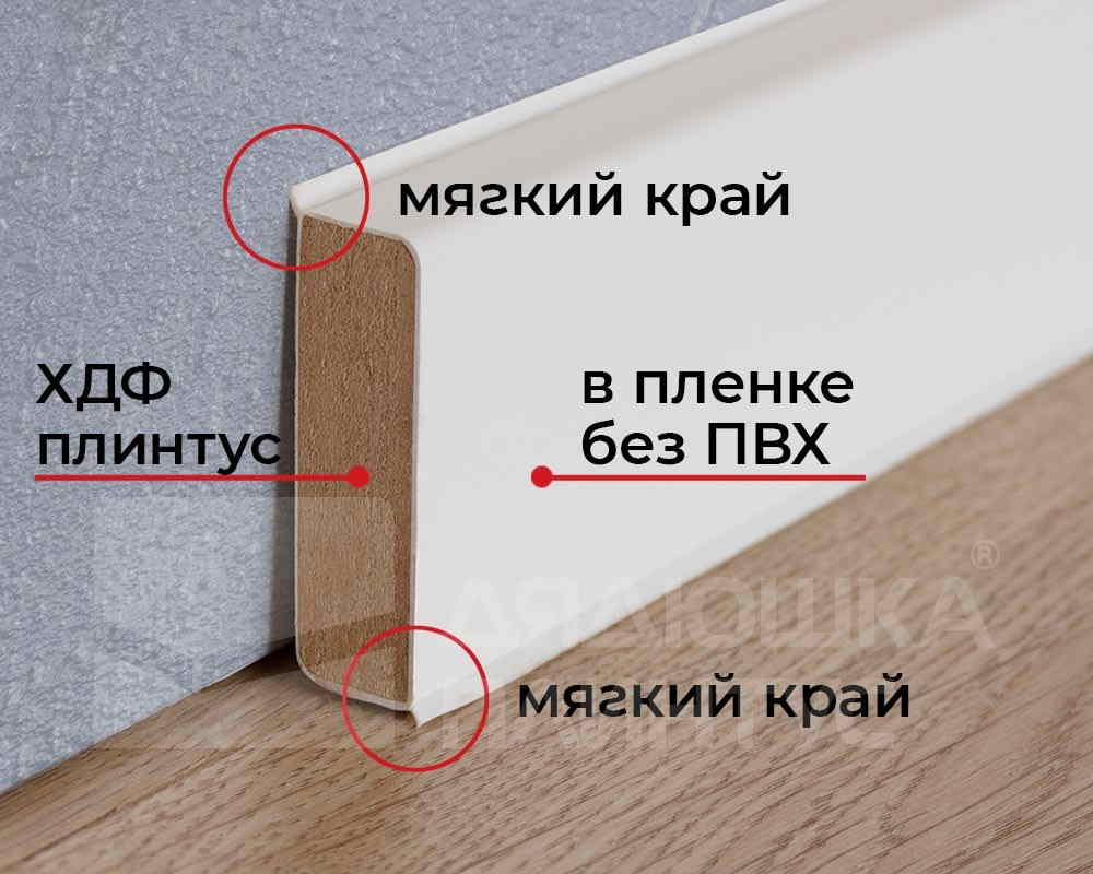 Плинтус ХДФ Dollken Cubu Flex Life XL 80 мм х 2,5 м 5012 Белый