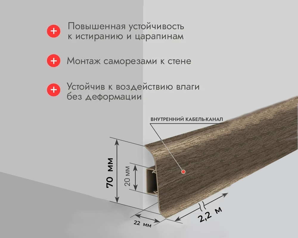 Плинтус ПВХ Идеал Классик 70мм 2,2м 210 Дуб пепельный